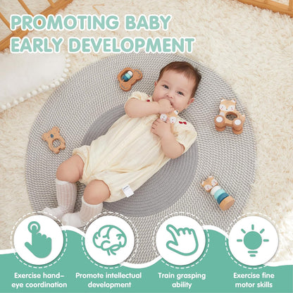 FReniland Wooden Montessori Baby Toys Set, 5-Piece Newborn Gift Set with Koala Rattle, Fox Stacking Rings & Push-Pull Toy for Boys and Girls
