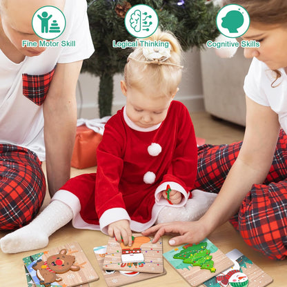 6 Pack Wooden Puzzles for Toddlers 1-3, Montessori Puzzles for 2-4 Year Old, Animal Shape Toddler Puzzles Montessori Toy Baby Learning Preschool Educational Toys Gift