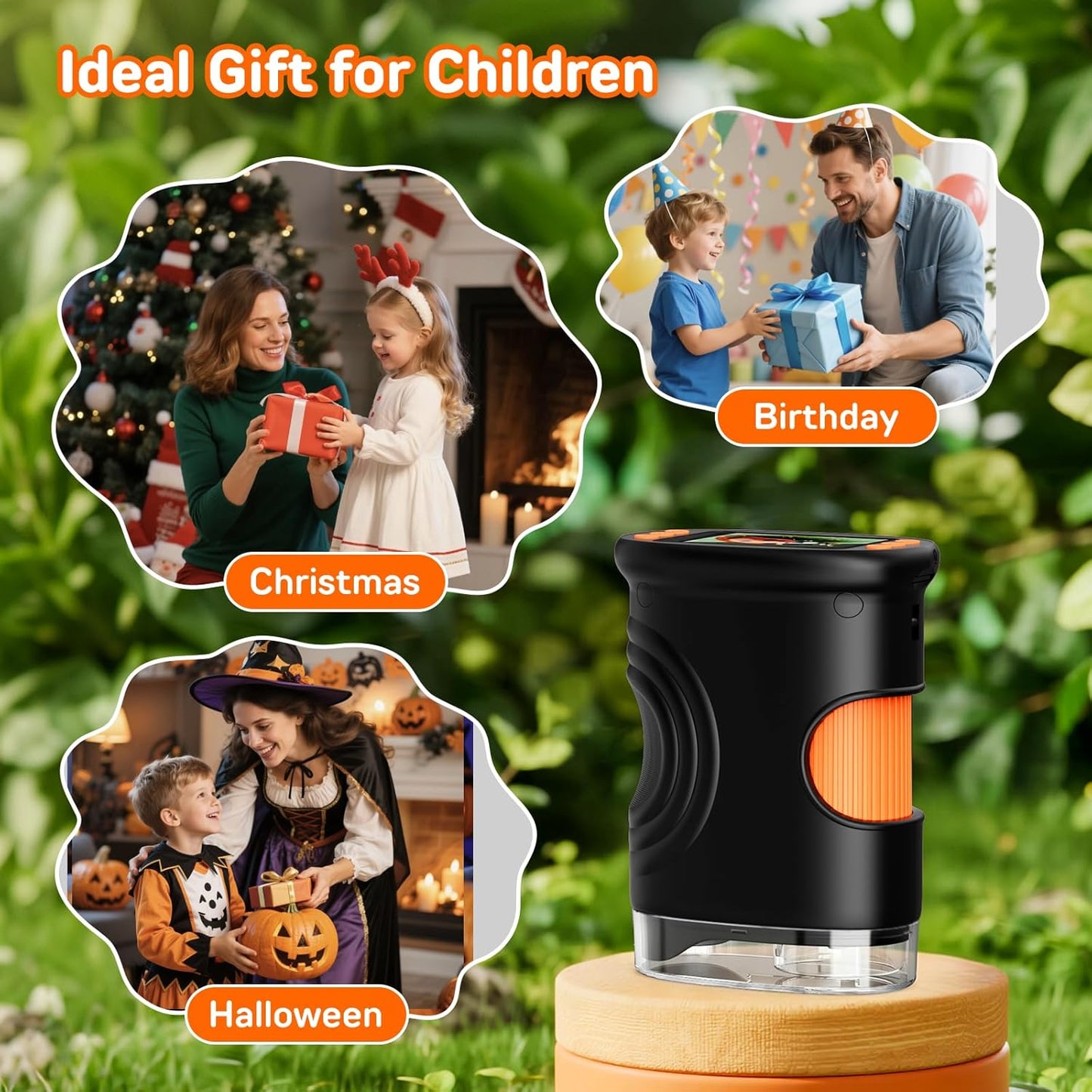 1000X Digital Handheld Microscope for Kids with 2.0" IPS Screen, Outdoor Toys Portable STEM Science Lab Gifts, Rechargeable Pocket Microscope Educational Toy for Boys & Girls Age 4-6 8-12, Orange
