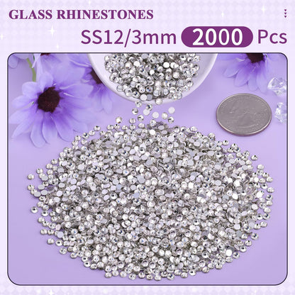 5000PCS SS6/2mm Glass Crystal Rhinestones (Clear), Bedazzling Flatback Rhinestones for Crafting DIY Crafts Nail Art Makeup Decoration, Gems Diamond Charms for Tumbler Shoes Clothing Mug