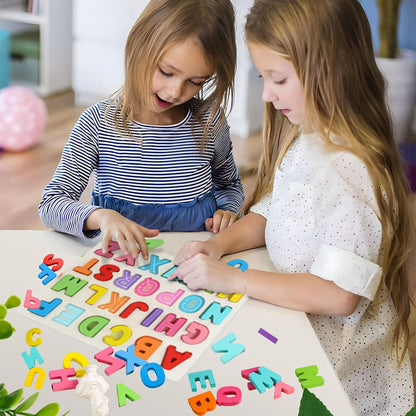 Amor Present Preschool Learning Toys,ABC Wooden Alphabet Puzzle Board for Toddlers, Educational Montessori Letters Game