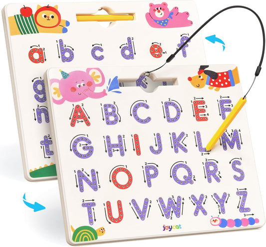 JoyCat Magnetic Animal Letter Tracing Board, Double-Sided ABC Magnets for Toddlers, Uppercase & Lowercase Letter Writing Practice - Preschool Learning Toys, Road Trip Car Activities for Kids Ages 3-5