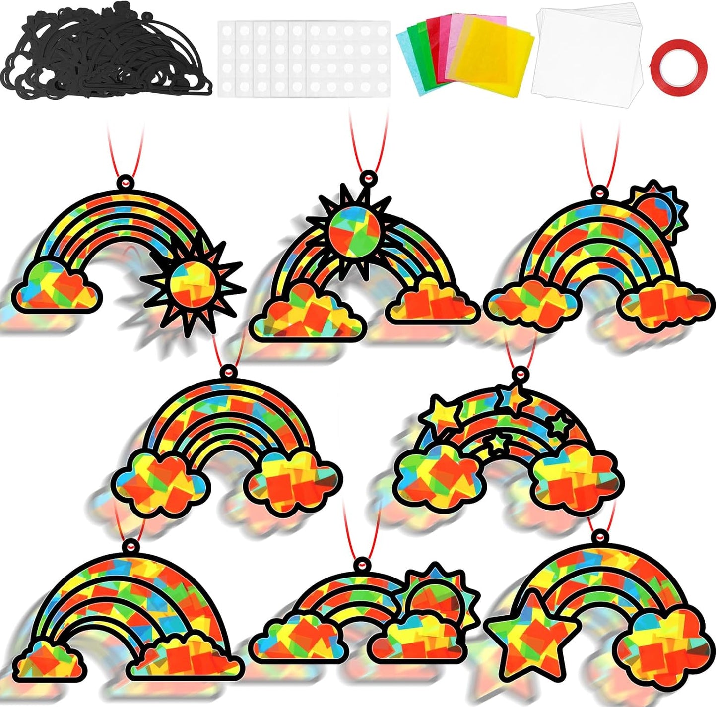 32 Sets Outer Space Suncatchers Craft Kit DIY Window Stained Glass Effect Planet Astronaut Alien Paper Crafts Home School Classroom Decoration Kid Birthday Gift Creative Art Project Activity Game - Colors B