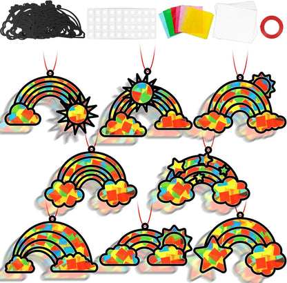32 Sets Outer Space Suncatchers Craft Kit DIY Window Stained Glass Effect Planet Astronaut Alien Paper Crafts Home School Classroom Decoration Kid Birthday Gift Creative Art Project Activity Game - Colors B