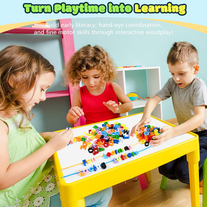 278 Pcs Lacing Letters Beads, Lowercase Alphabet Learning Toys, 10 Color Rainbow Alphabet Beads with 18 Laces, Preschool & Home Educational Toy for Kids Ages 3+, Back to School Supplies