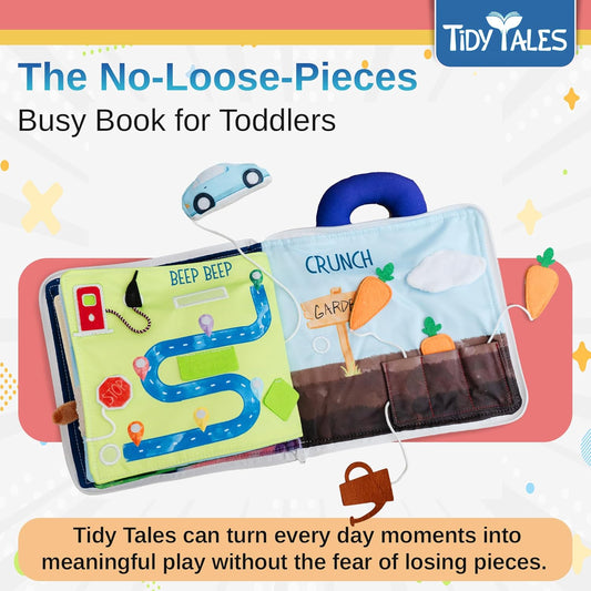 Busy Book for Toddlers 1-3 - No Loose Pieces - Montessori Toys for 1, 2, 3 Year Olds - Mess-Free Airplane Quiet Board Travel Toy - Educational Busy Board & Soft Toddler Activity Book
