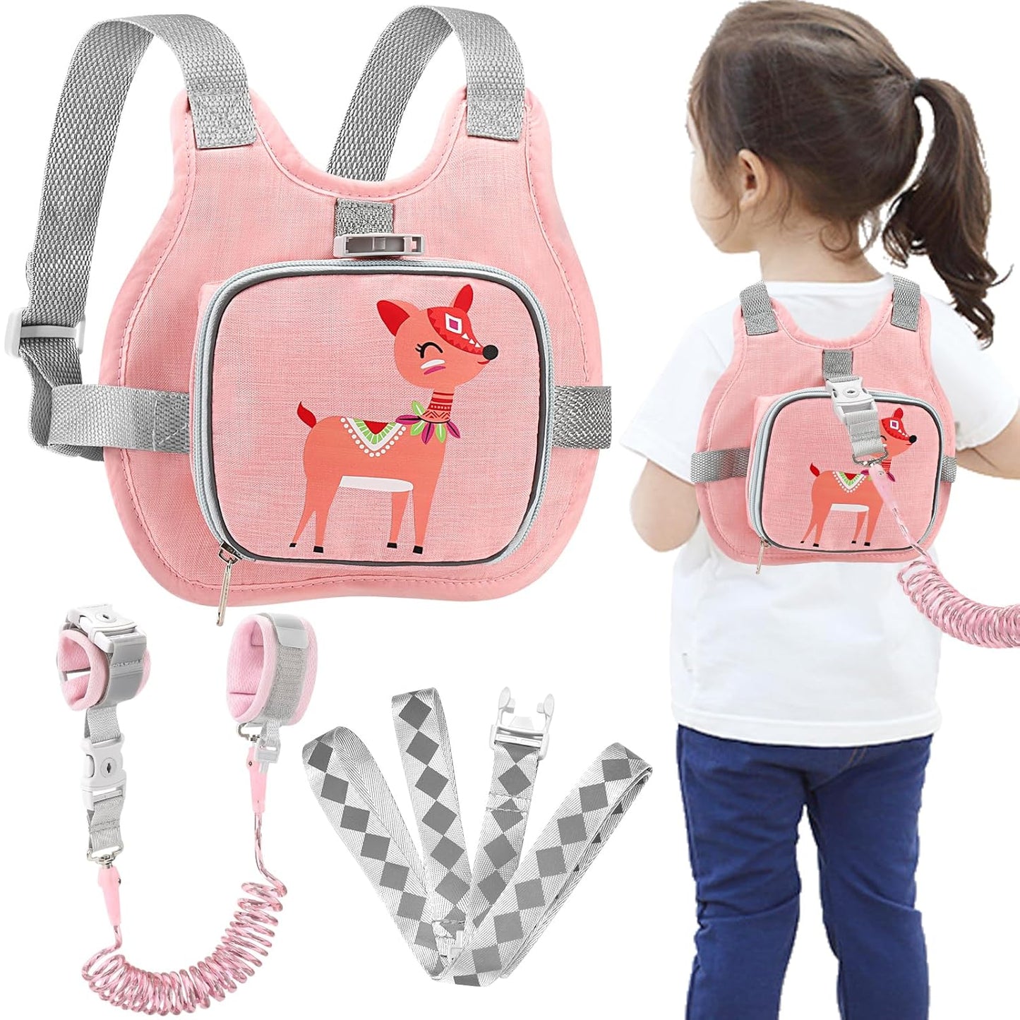 Accmor Toddler Harness Leash + Reflective Anti Lost Wrist Link, Cute Car Kids Back Pack with Hand Strap Collapsible Child Walking Restraint Belt Tether Hold Baby Boys Close for Outdoor Travel