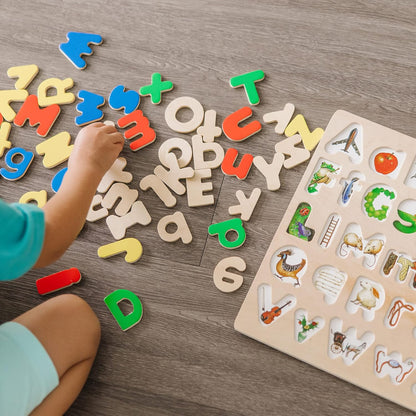 Melissa & Doug Upper & Lower Case Alphabet Letters Wooden Puzzle - 52 Pieces