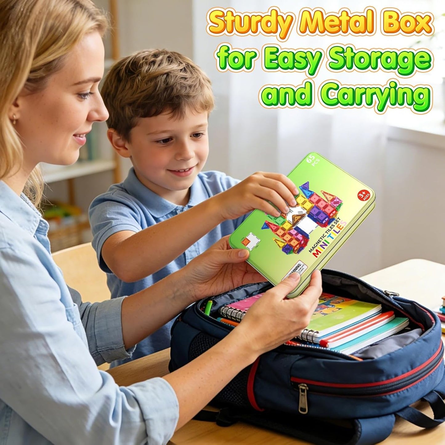 40PCS Magnetic Tiles Mini Travel Essentials Toddler Toys with Case Set, Preschool Montessori Education Magnetic Building Blocks Games Sensory Toys for 3 4 5 Year Old Boys Girls Birthday Gifts