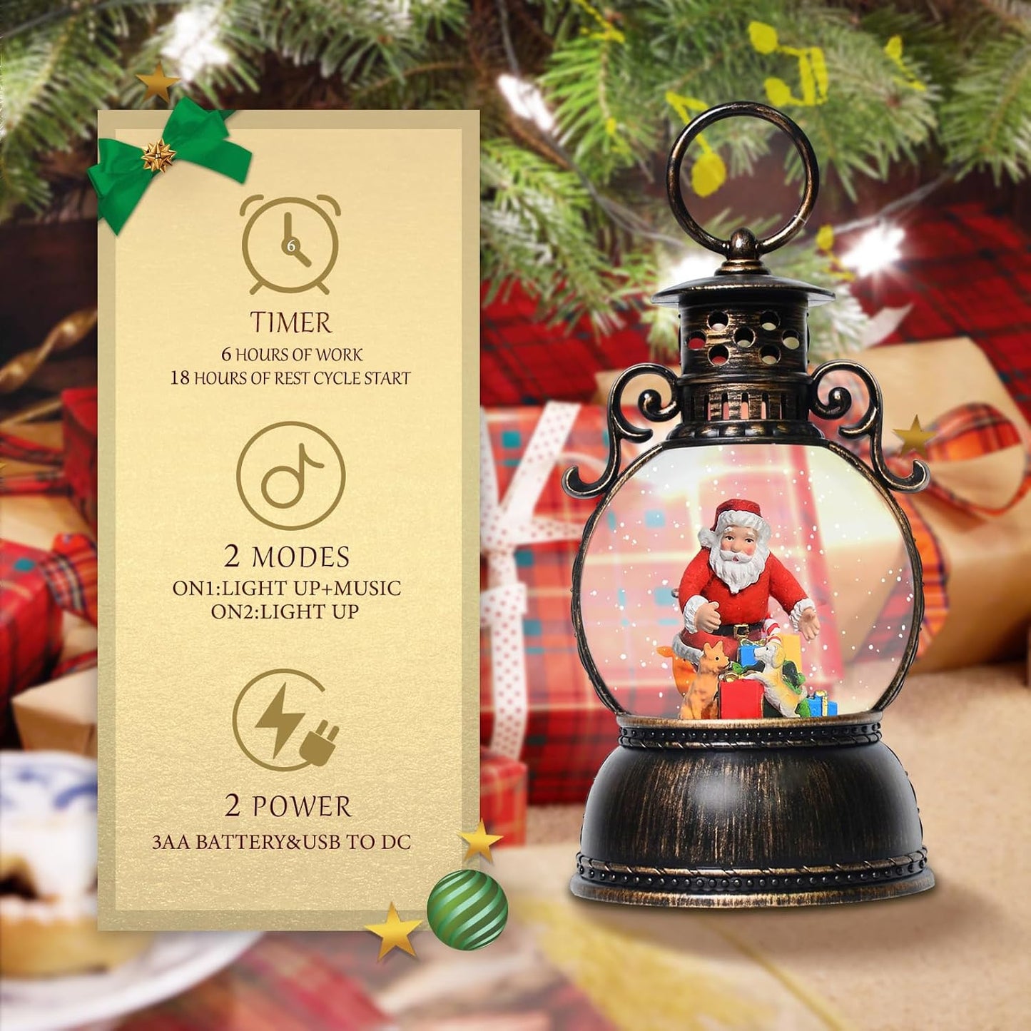 Extra Large Christmas Snow Globes Christmas Lantern, 12.99" Musical Snow Globe with 8 Songs, Santa Snowglobe for Kids Adults, 6H Timer Dual Power, Lighted Christmas Decorations Indoor Gifts