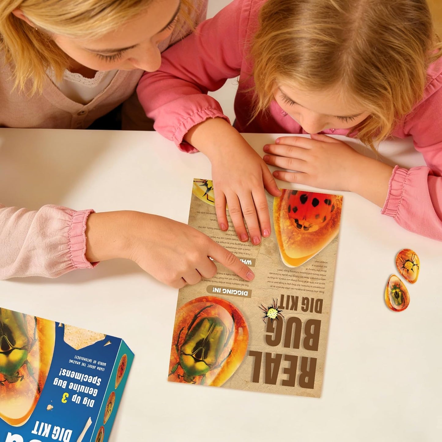 Real Amber Bug Dig Kit for Kids - STEM Science Toy with 3 Genuine Insect Specimens Preserved in Resin - Archaeology Excavation Activity - Educational Gift for Boys & Girls Ages 6+