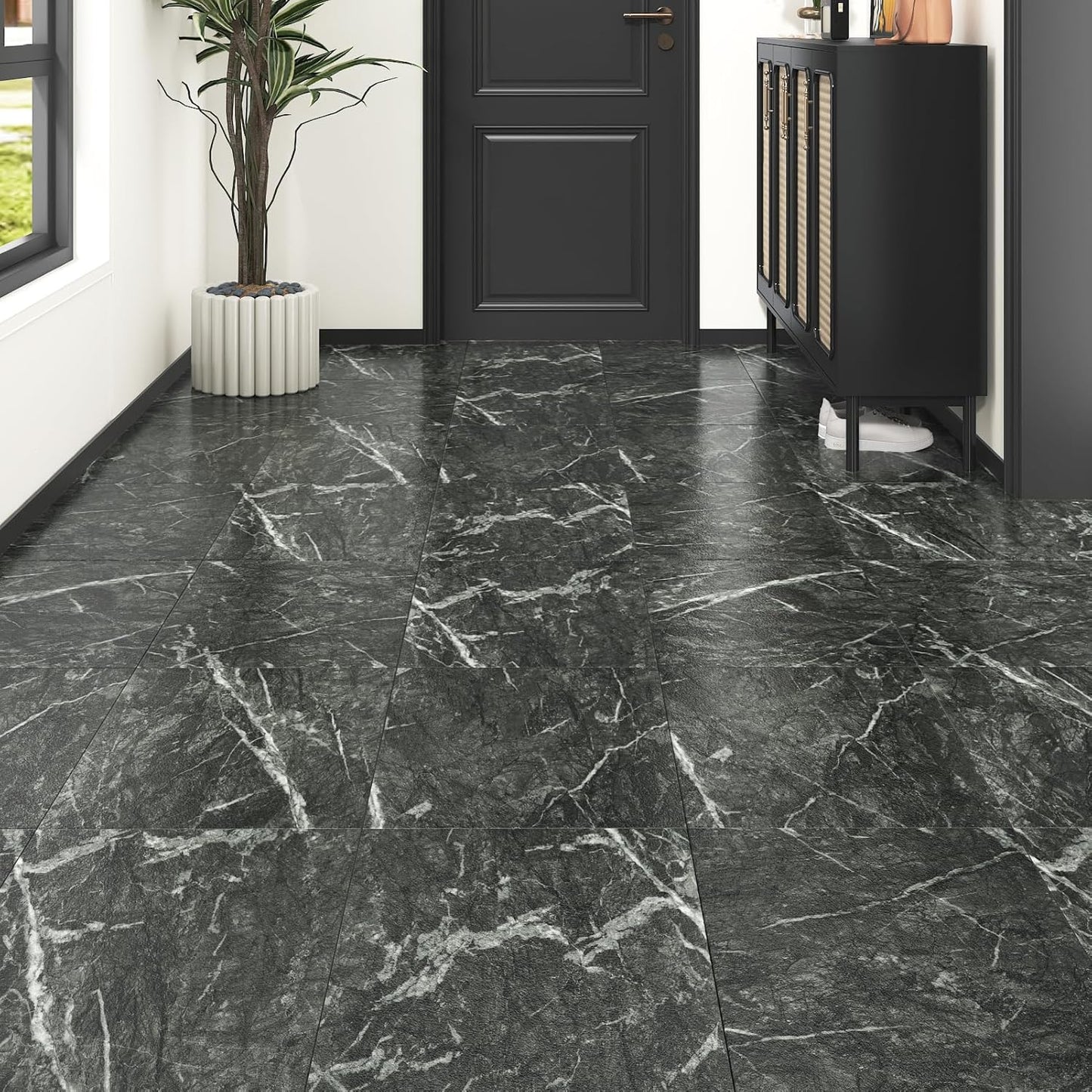 Wallercity White Marble Peel and Stick Vinyl Floor Tiles 6-Pack 12x12 Inches Self Adhesive Waterproof Flooring Planks for Bathroom Kitchen Bedrooms Stick on Floor Tiles Laminate Sheets Vinyl Flooring