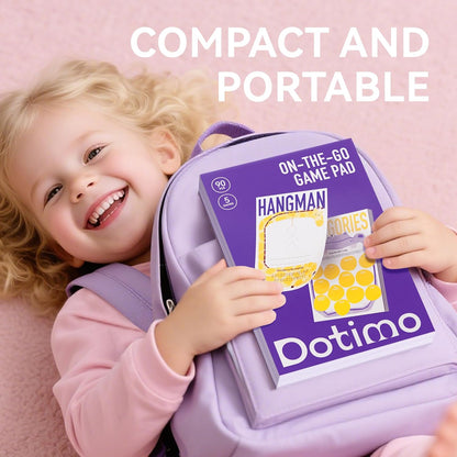 Dotimo Travel Games for Kids Ages 3+, 90-Page Activity Book with Hangman & 5 Classic Games, Screen-Free Road Trip Essentials, 6"x9" Tear-Out Sheets