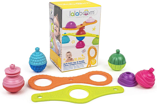 Lalaboom - Soft Links and Educational Beads - Learning Toy – Step by Step Shapes and Colors Construction Game for Children from 10 Months to 4 Years. Preschool Beads to Assemble - 10 Pieces - BL680