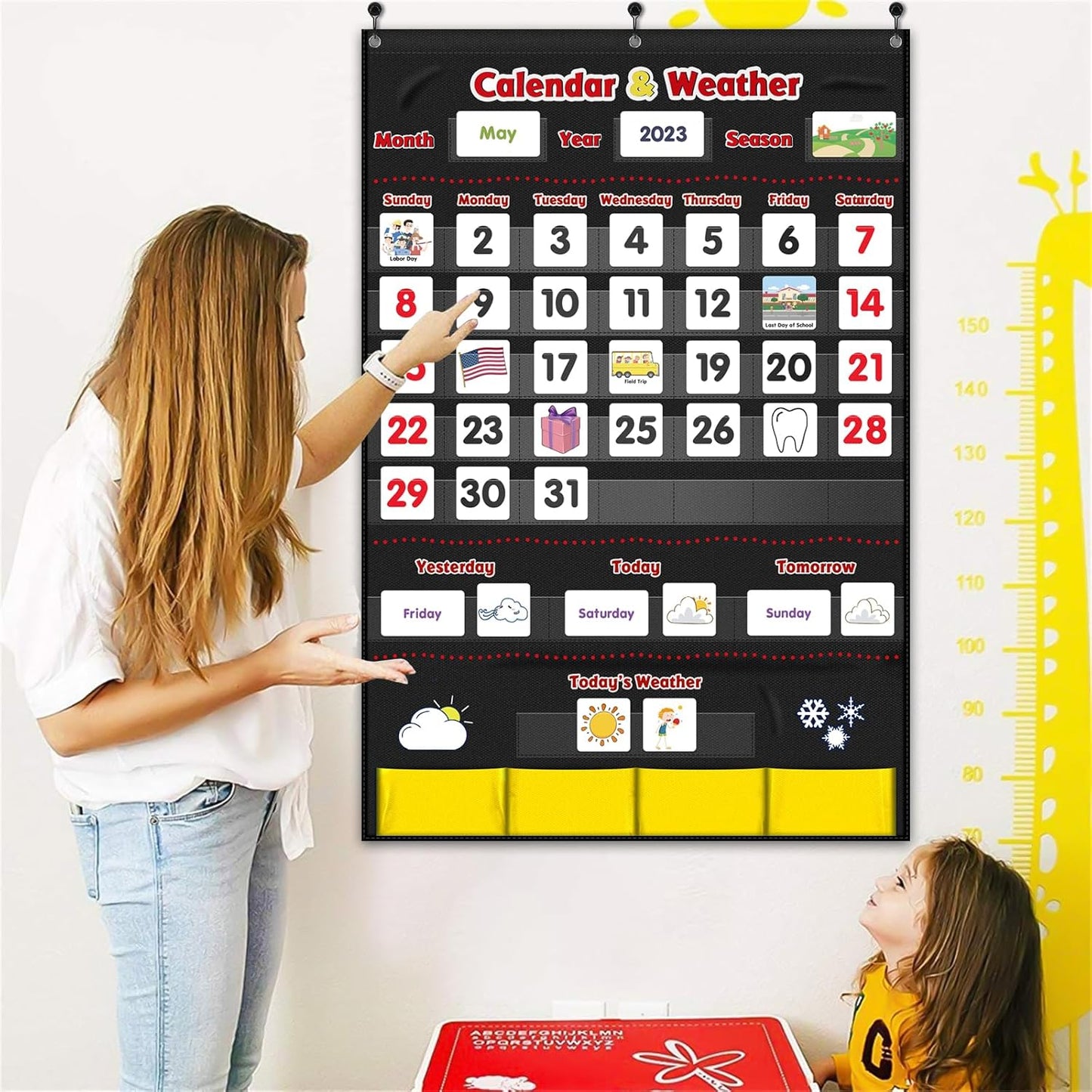 Godery Calendar and Weather Pocket Chart, Classroom Organized Chart, 149 Pieces