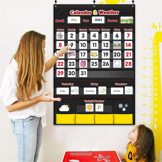 Godery Calendar and Weather Pocket Chart, Classroom Organized Chart, 149 Pieces
