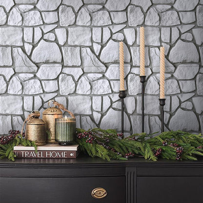 COMSTICKC 3D Faux Gray Stone Wall Sticker Peel and Stick Wall Panels,10 Pcs of 12"X12",Ultra-Light Thin PVC Decorative Tiles Rocks Stone Backsplash Interior Decor,Paintable