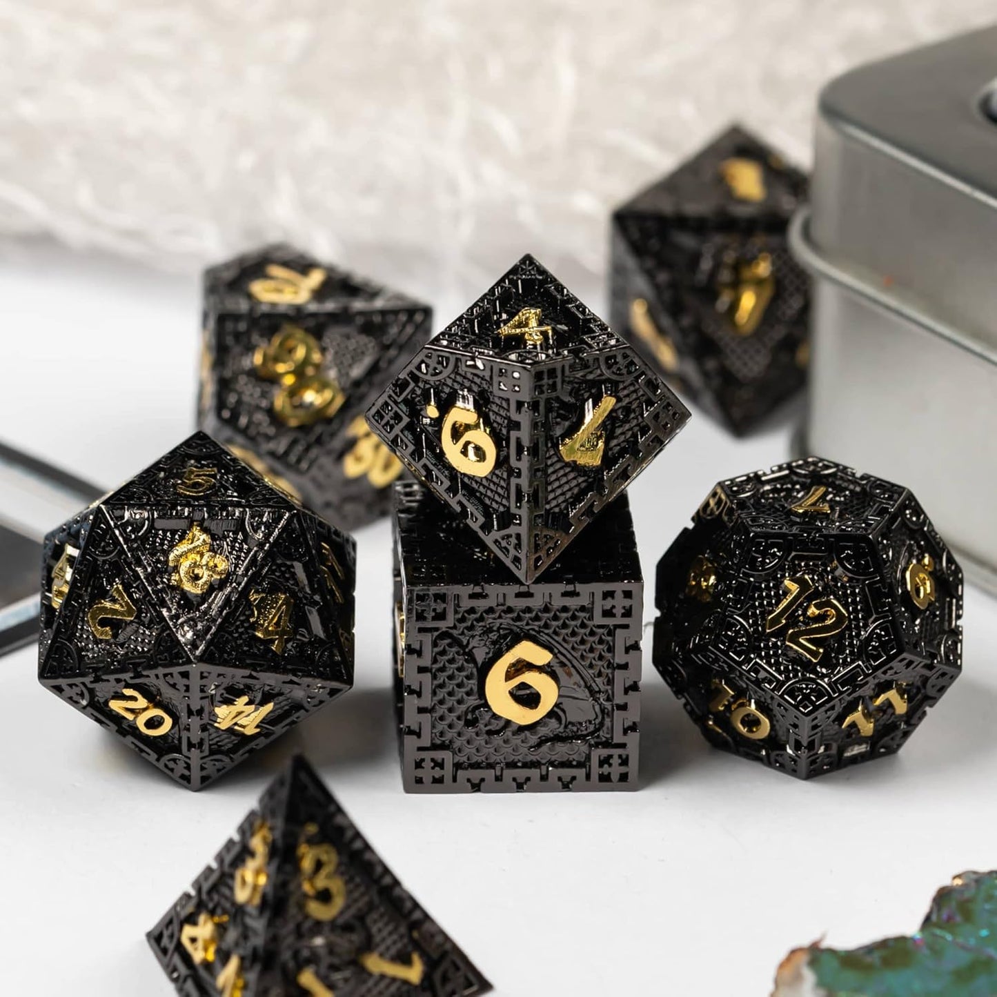 UDIXI Steampunk Metal Dice Set, 7 Die Polyhedral DND Dice Set for D&D Role Playing Game and Math Teaching (Ancient Copper)