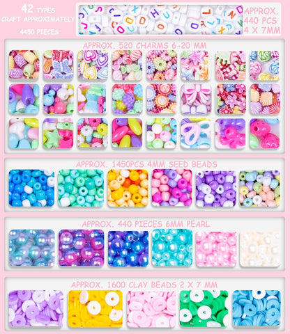 MiuCo Bracelet Making Kit for Kids Girls - Cute Beads for Jewelry Making Kit with Charms - Arts and Crafts for Make Necklaces - Birthday Gifts for Girls Ages 5 6 7 8 9 10 (Kids' Jewelry Making Kits)