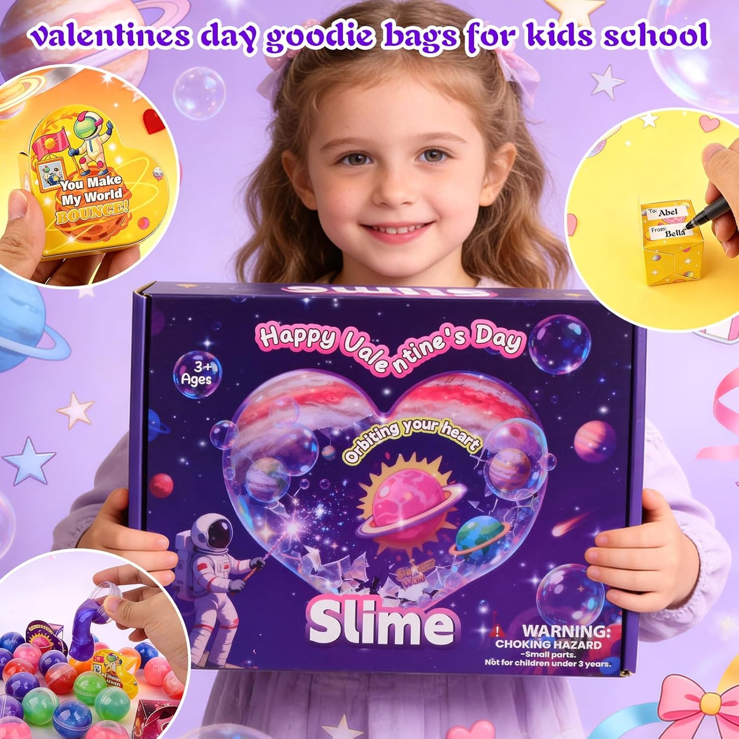 30 Pack Kids Valentines Day Galaxy Slime Gift Kit with Greeting Card Box Stress Relief Fidget Toy for Classroom Exchange School Prizes Birthday Supplies, Valentines Gifts for Kids Classroom
