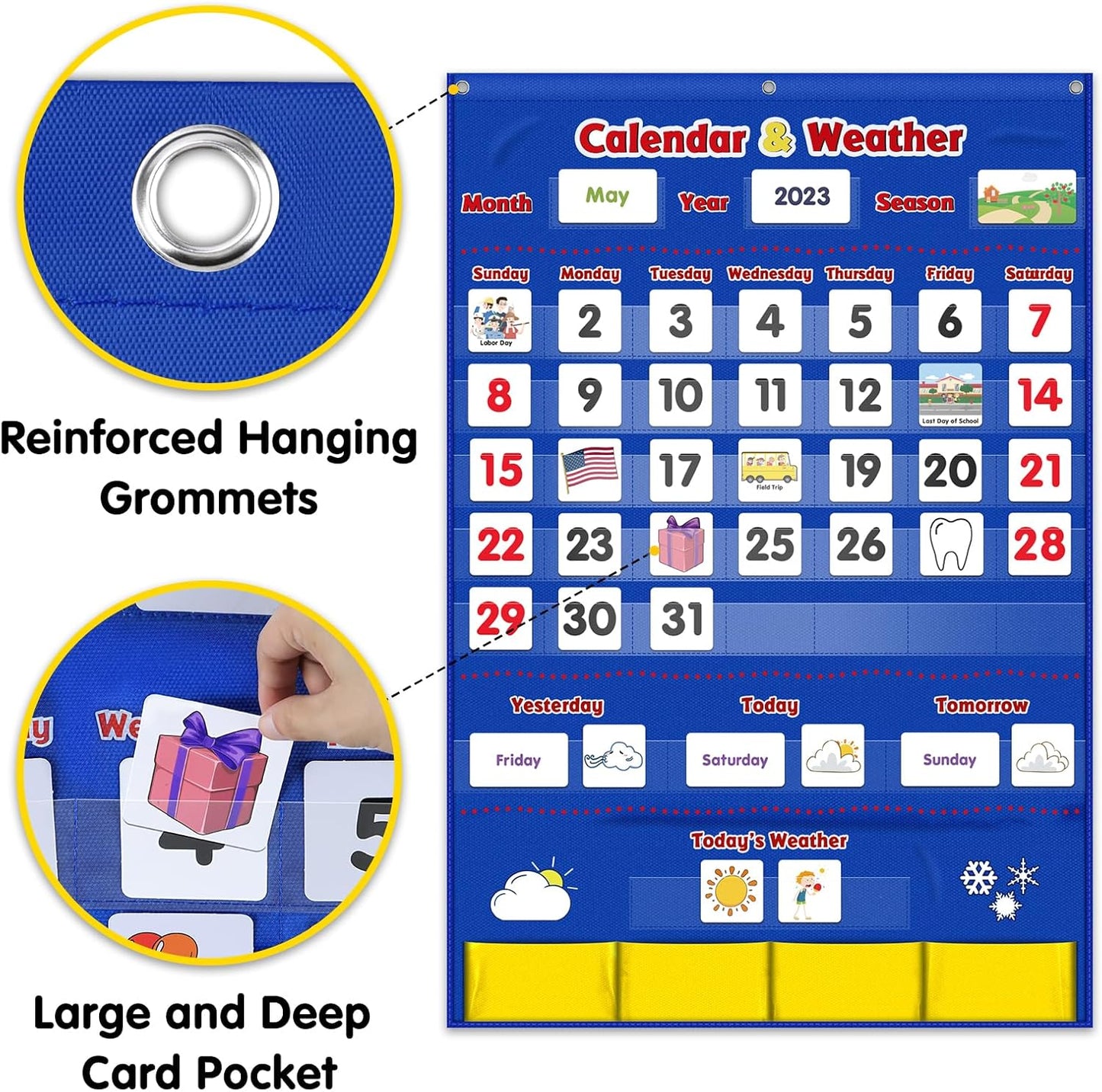 Godery Calendar and Weather Pocket Chart, Classroom Organized Chart, 149 Pieces