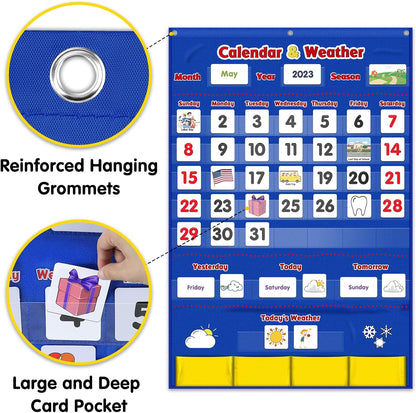 Godery Calendar and Weather Pocket Chart, Classroom Organized Chart, 149 Pieces