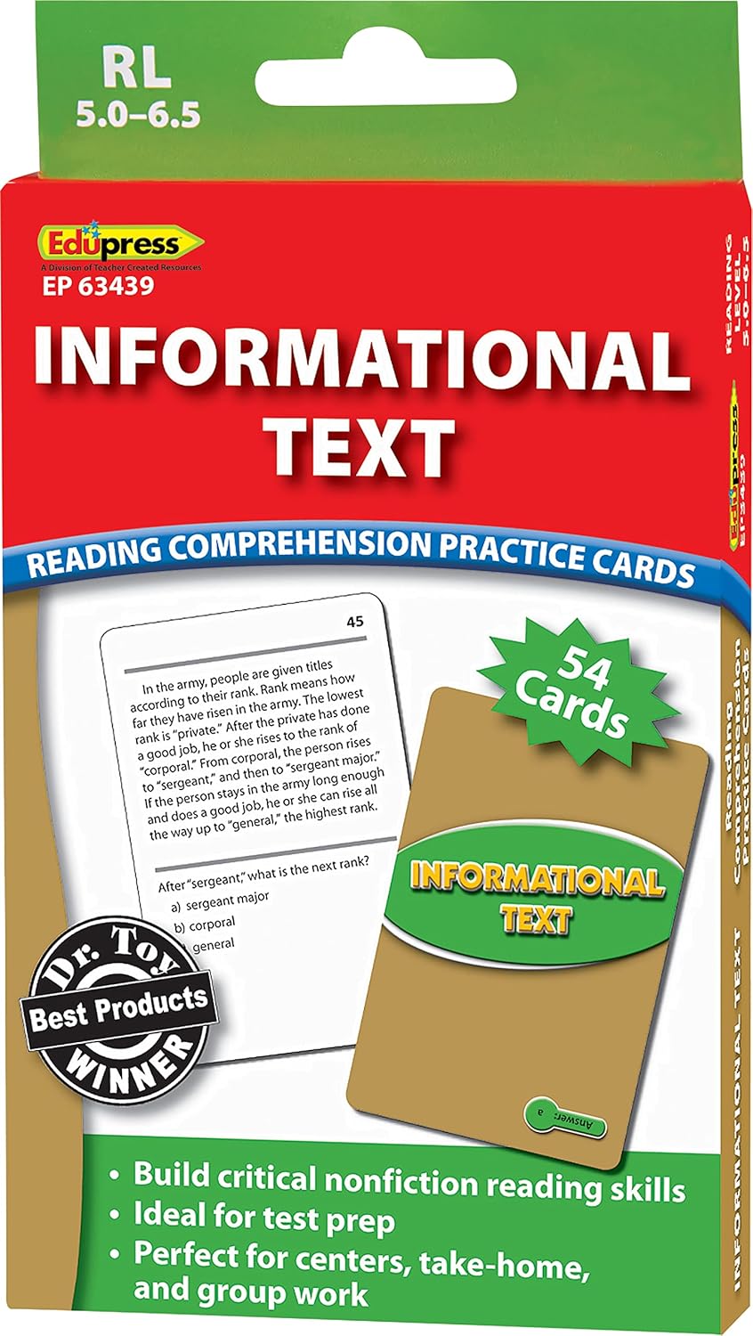 Edupress Reading Comprehension Practice Cards, Informational Text, Red Level (EP63437) Medium