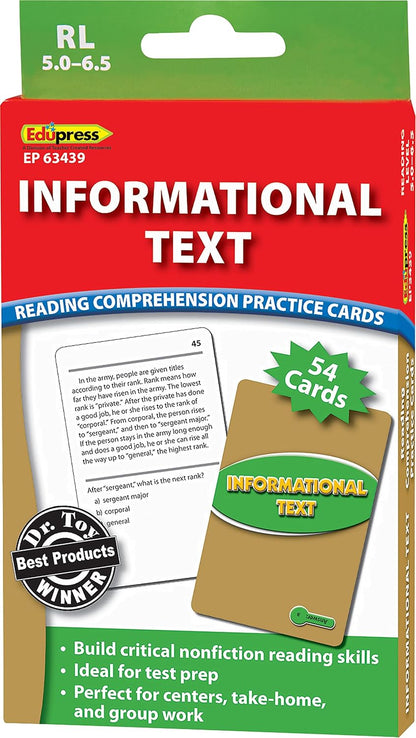 Edupress Reading Comprehension Practice Cards, Informational Text, Red Level (EP63437) Medium