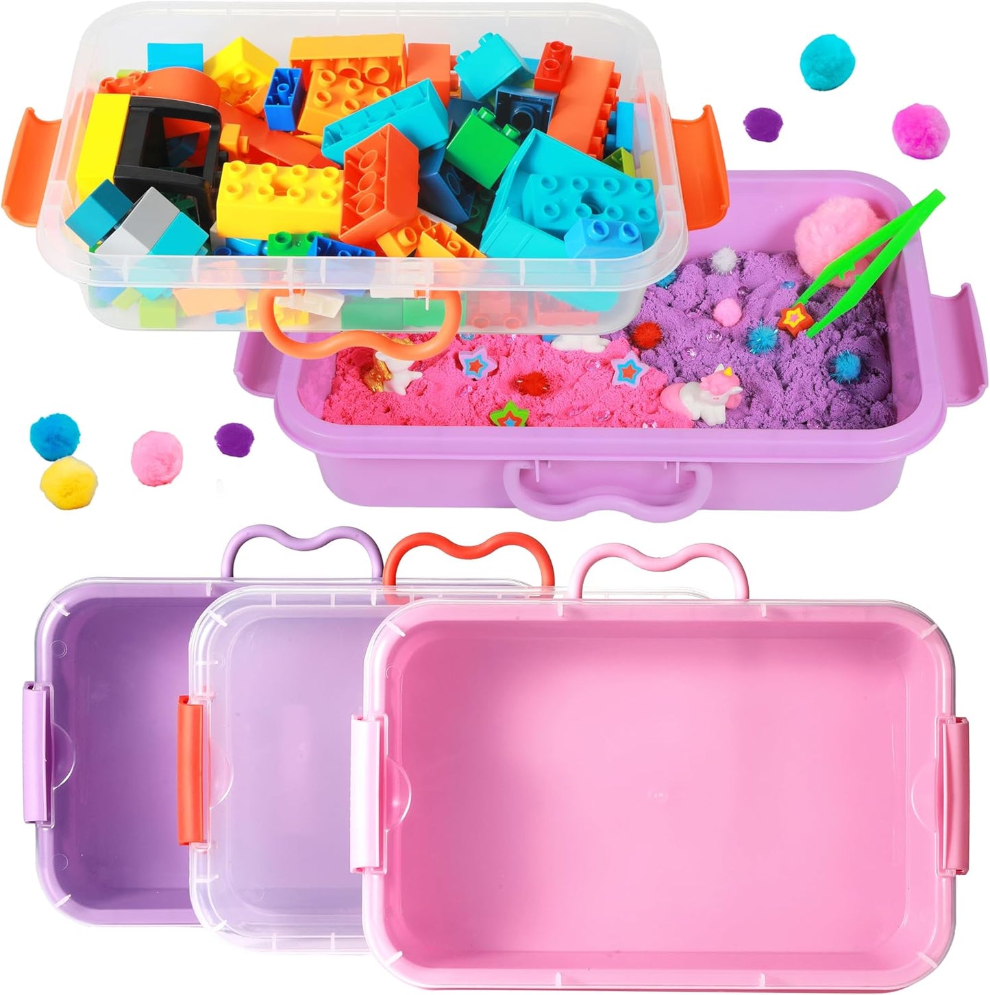 Carolart 3 Pack, Empty Sensory Bin, Wheat Straw Material，13.5 Inch Storage Container, Portable Plastic Storage Bins, Stackable Play Tray for toys,arts,crafts and sand.
