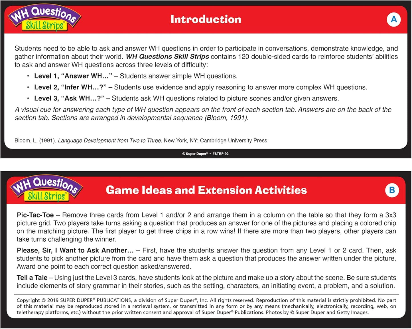 Super Duper Publications | WH Questions Skill Strips® Photo Cards | Educational Learning Resource for Children | Practice Expressive and Receptive Language Skills