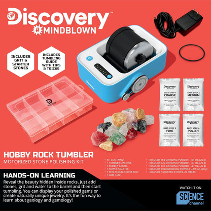 Discovery™ Rock Tumbler Deluxe Set – Stone Polishing Kit with Rocks, 4 Grits, Gem Case| STEM Science Project Kit for Kids & Beginners| Cool Toy for Boys & Girls Ages 8+