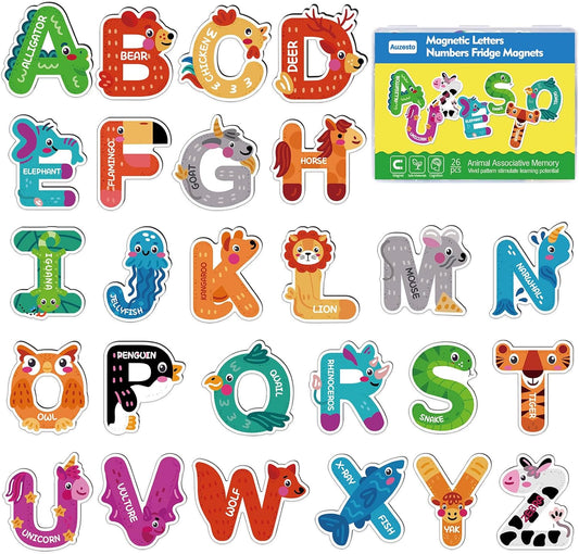 48Pcs Magnetic Letters and Numbers Fridge Magnets, 26 Uppercase Letters 0-9 Numbers Refrigerator Magnets Cute Animal Alphabet Magnets for Student School Learning Spelling