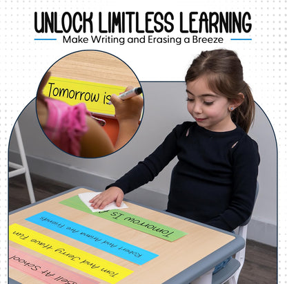 Essex Wares - 50 Pack - White - 16" Wide x 3" Tall Dry Erase Sentence Strips - Sentence Strips Cardstock - Reusable & Double Sided (Ruled & Blank) Sentence Strips for The Classroom, Home, Office
