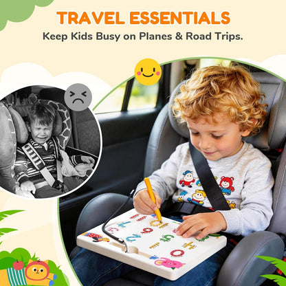 JoyCat Magnetic Animal Letter Tracing Board, Double-Sided ABC Magnets for Toddlers, Uppercase & Lowercase Letter Writing Practice - Preschool Learning Toys, Road Trip Car Activities for Kids Ages 3-5