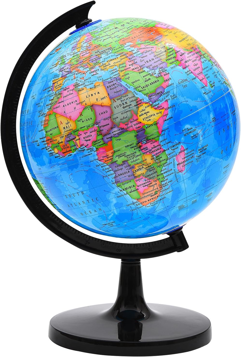 World Globe for Kids Learning, 8 inch Interactive Spinning Earth Globe for Children with Stand, Self-Assembled World Globes for Educational Geography Decorative Kids Room, Classroom, Adults Office