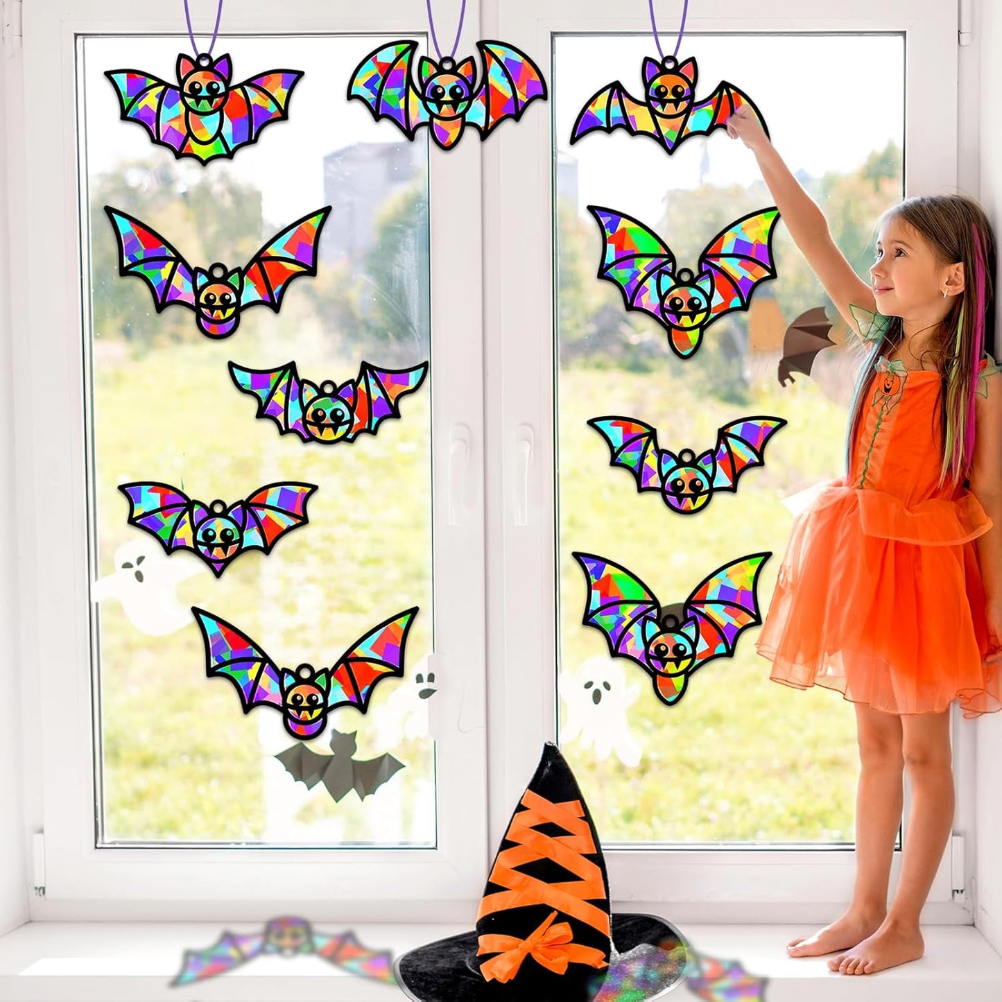 32 Sets Outer Space Suncatchers Craft Kit DIY Window Stained Glass Effect Planet Astronaut Alien Paper Crafts Home School Classroom Decoration Kid Birthday Gift Creative Art Project Activity Game - Colors A