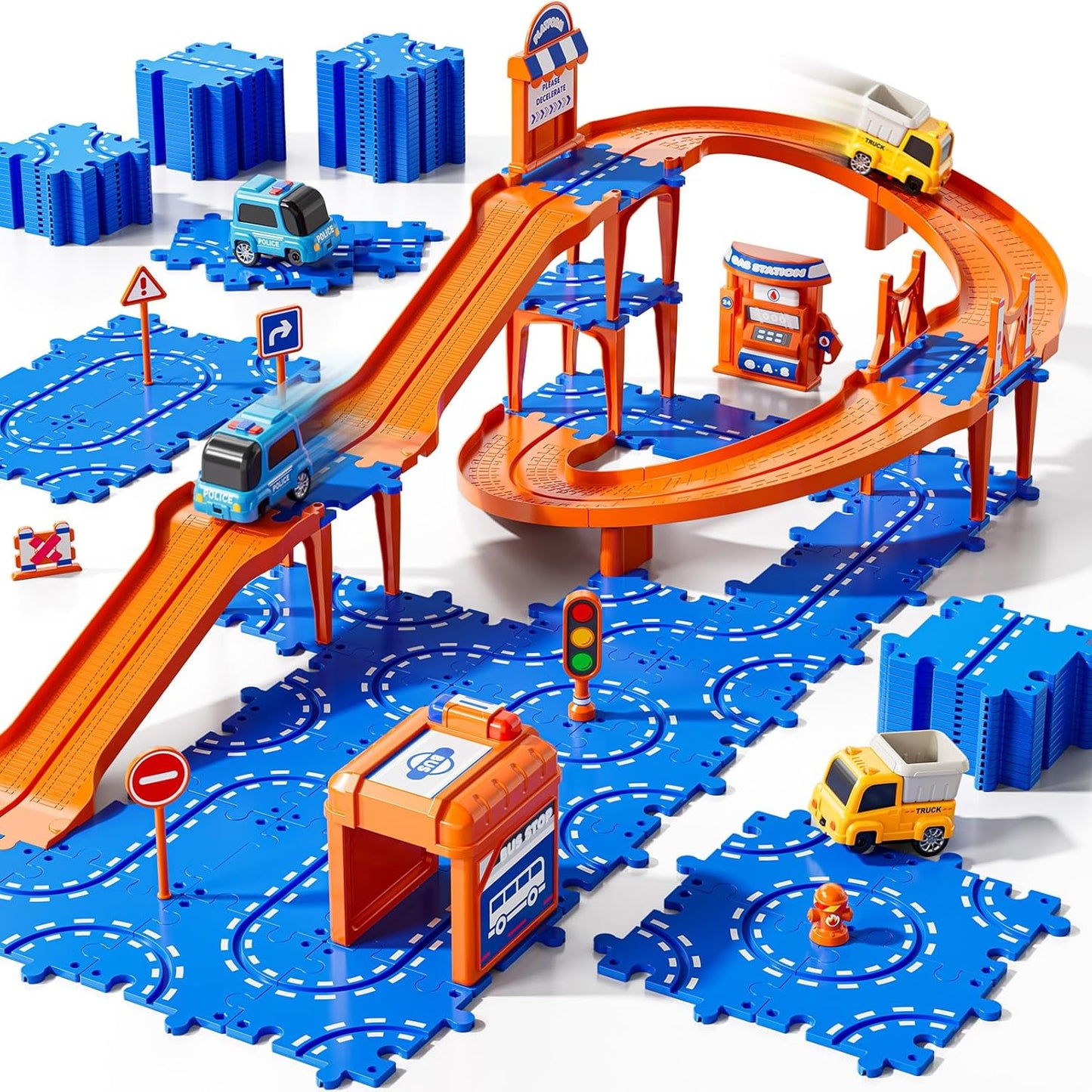 Toddler Puzzles Track Cars Toys for Kids, Boys and Girls Age 3-5 4-7, Floor Puzzle Race Track with Cars and Road Signs, Birthday Toy Games for 3 4 5 6 7 8 Year Old Birthday Gifts