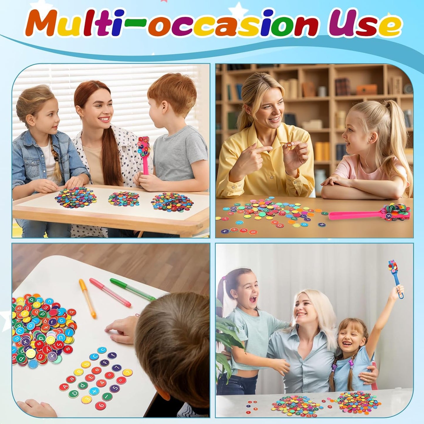 Coopay 234 Pcs Alphabets Numbers Chips and 2 Pcs Magnetic Wands - Toddler Learning Letters for Spelling, Reading Tools for Kids Science of Reading Manipulatives, Teaching Supplies Kindergarten