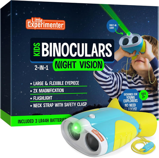 Little Experimenter Night Vision Binoculars for Toddlers & Kids, Flash Light & Face Comfort Rubber, Gifts for Kids, Outdoor Toys, Educational STEM Gifts for Boys & Girls Ages 3 4 5 6 Year Old