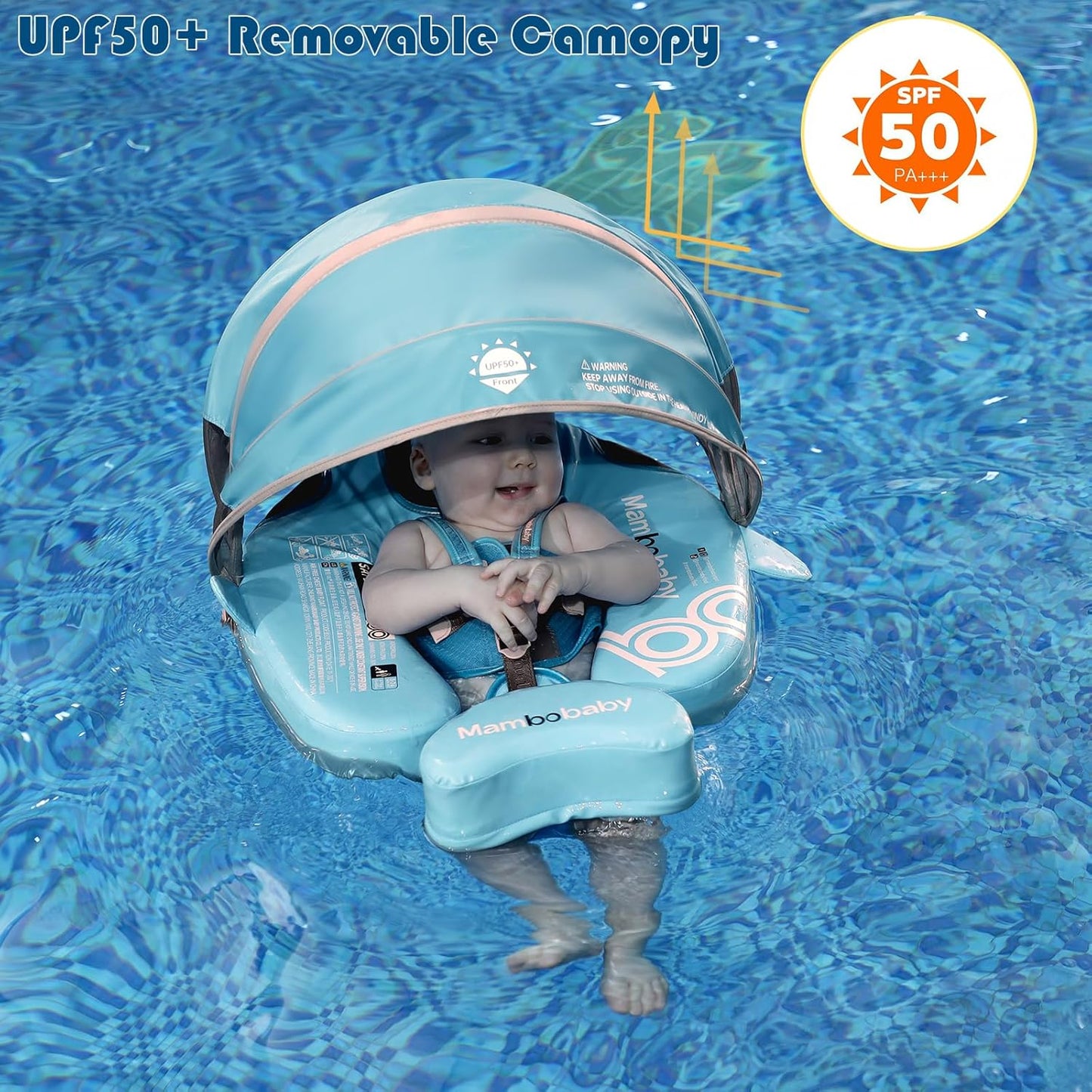Baby Pool Float with UPF50+ 3D Adjustable Canopy, Add Tail Mambobaby Float Non Inflatable Infant Floats for Pool, Cartoon Narwhal Baby Floats (NPink with Canopy-U05NPCTLUROHML01U05)