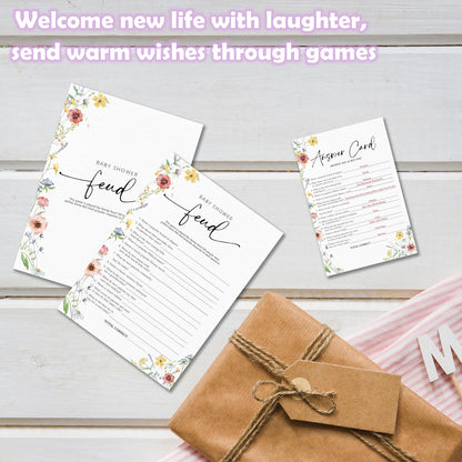 Spring Wildflowers Predictions & Advice Theme Baby Shower Games for New Parents - 50 Flowers Game Cards for Boys & Girls -Gender Neutral Gender Reveal Baby Announcement Activities Supplies & Decor-A02