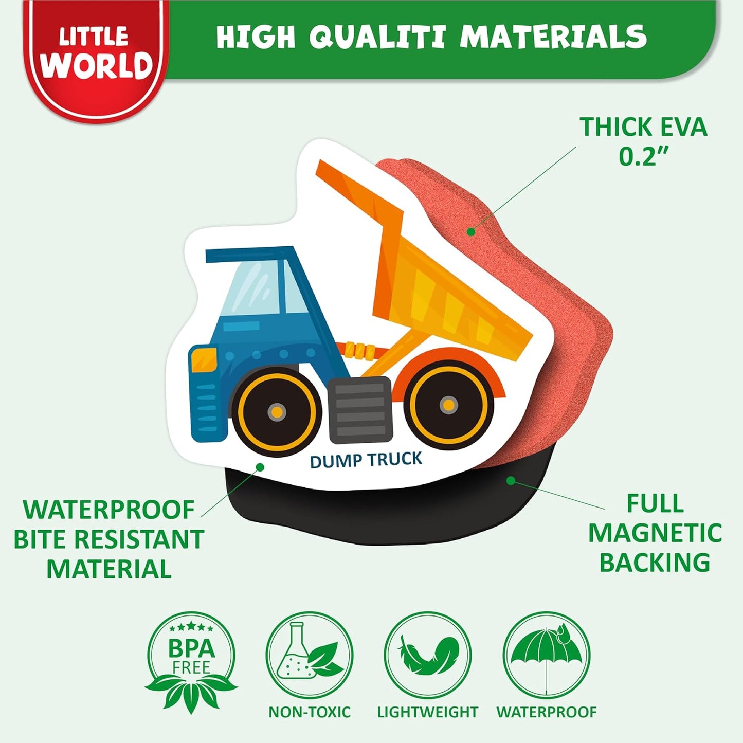 Little World Large Set of Safe and Durable Fridge Magnets for Toddlers 1-3 | Foam Refrigerator Magnets for Kids with Gift Box | Waterproof, Non-Toxic Cars & Vehicles Magnets for Children and Babies 1+