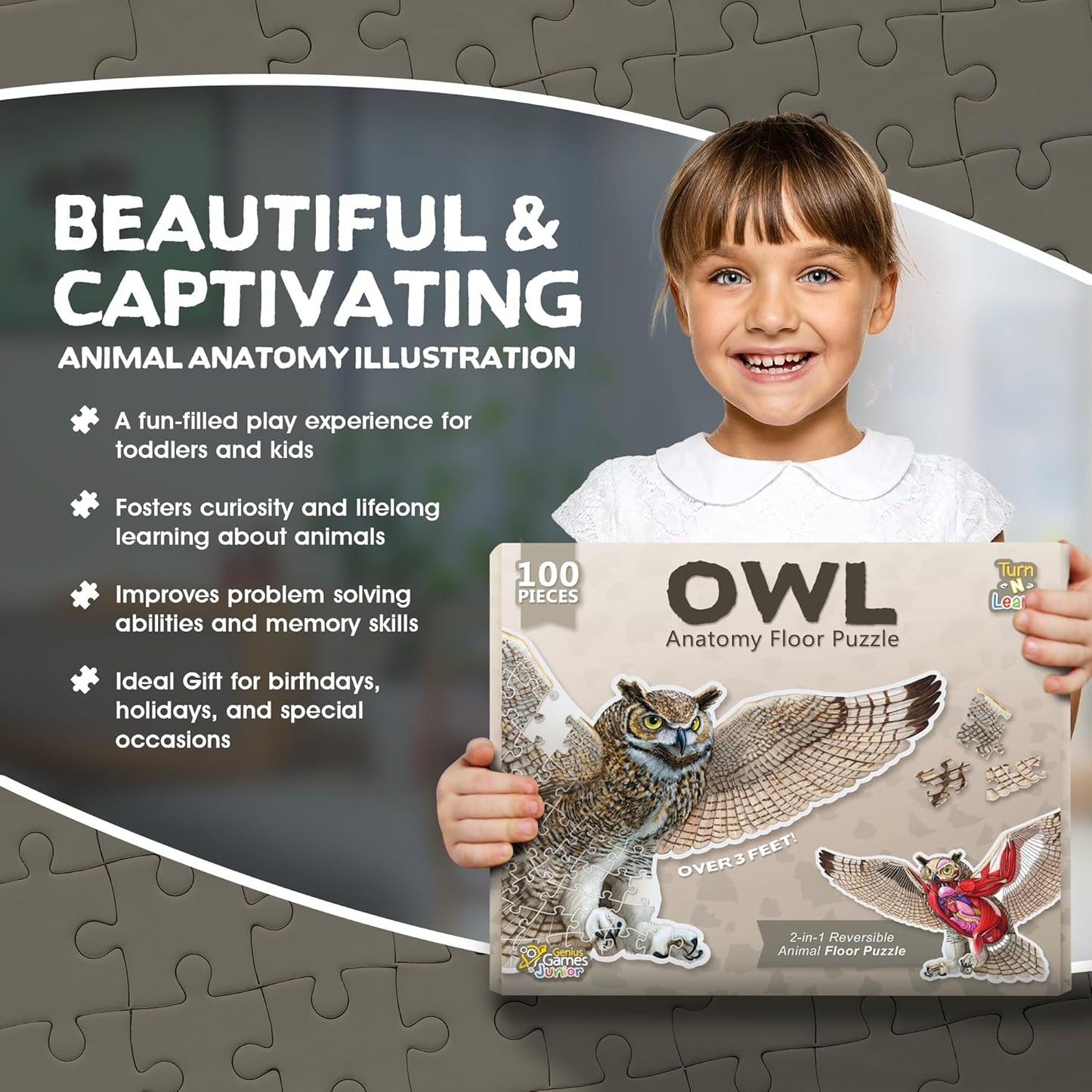 Bullfrog Animal Anatomy Floor Puzzle | 100-Piece Double Sided Jigsaw Puzzle | Large-Sized, Over 4 Feet Scientifically Accurate Illustration of Frog - Fun and Educational Toy for Kids, Toddlers
