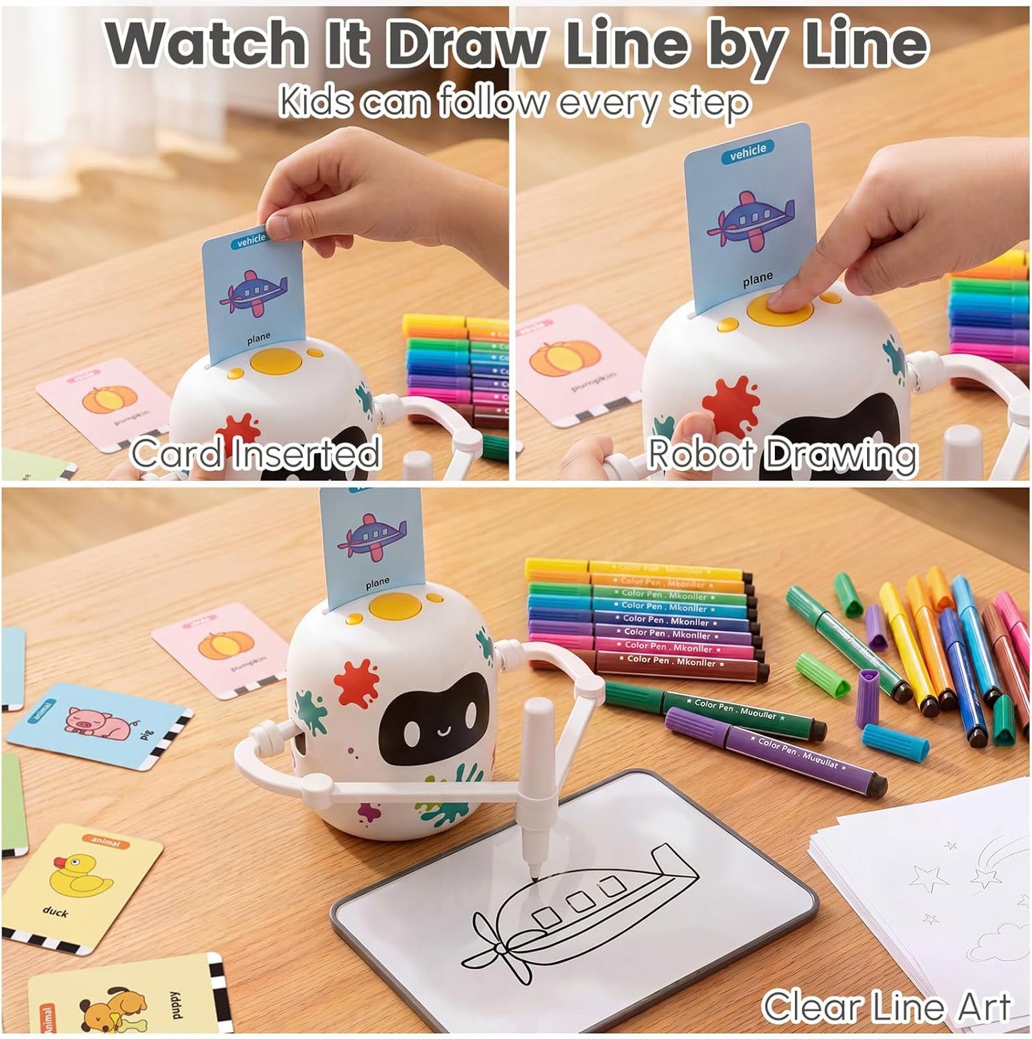 Mewaii Drawing Robot for Kids with 150 Cards & Erasable Board, Educational Drawing Machine with Voice Guidance Music 12 ColorPens Montessori Painting Learning Toys Birthday Gift for Boys Girls Age 5-8