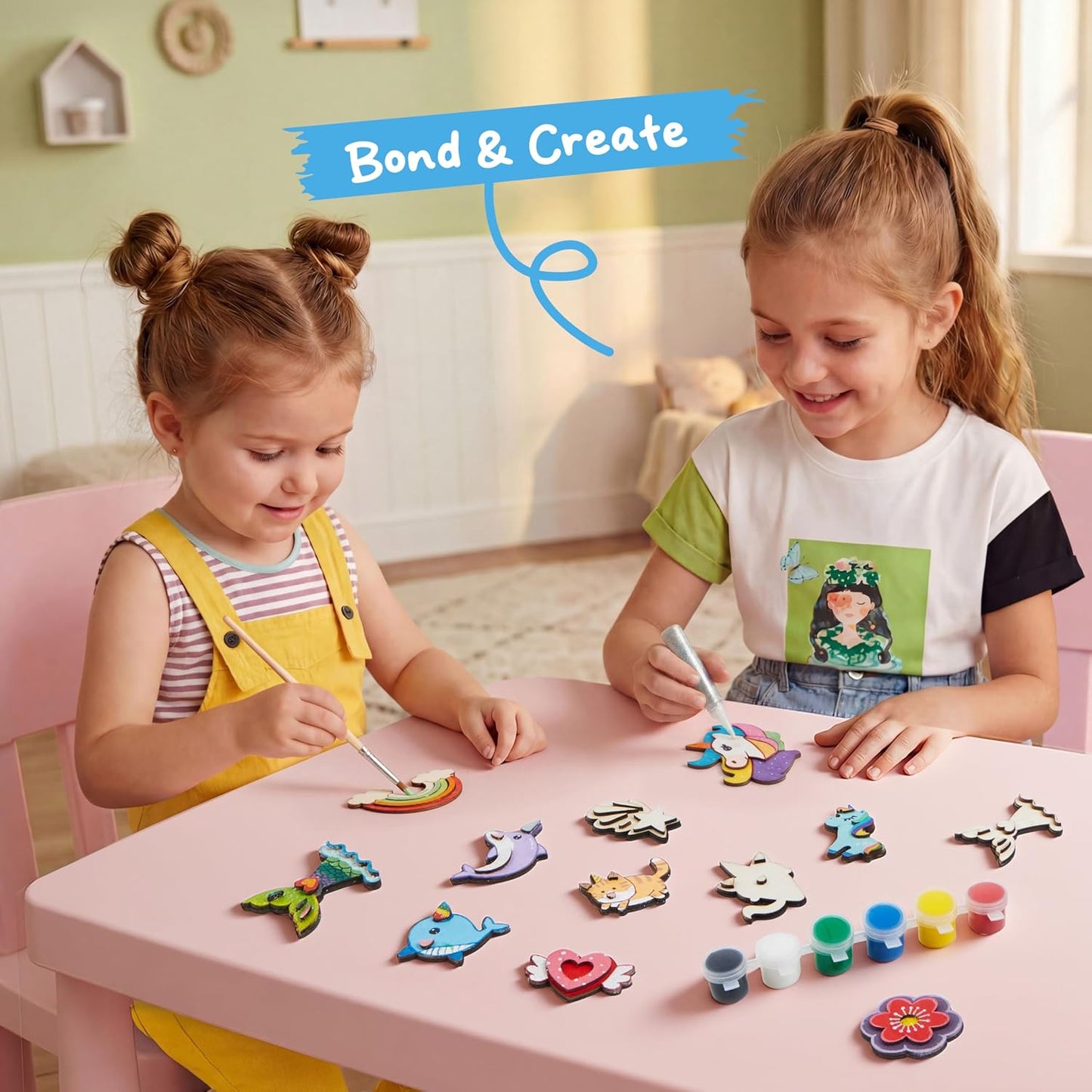 JOYIN 12 Wooden Magnet Creativity Arts & Crafts Painting Kit for Kids, Decorate Your Own Painting Gift for Halloween Crafts, Birthday Parties and Family Crafts, Party Favors for Boys Girls