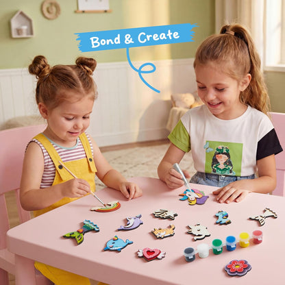 JOYIN 12 Wooden Magnet Creativity Arts & Crafts Painting Kit for Kids, Decorate Your Own Painting Gift for Halloween Crafts, Birthday Parties and Family Crafts, Party Favors for Boys Girls