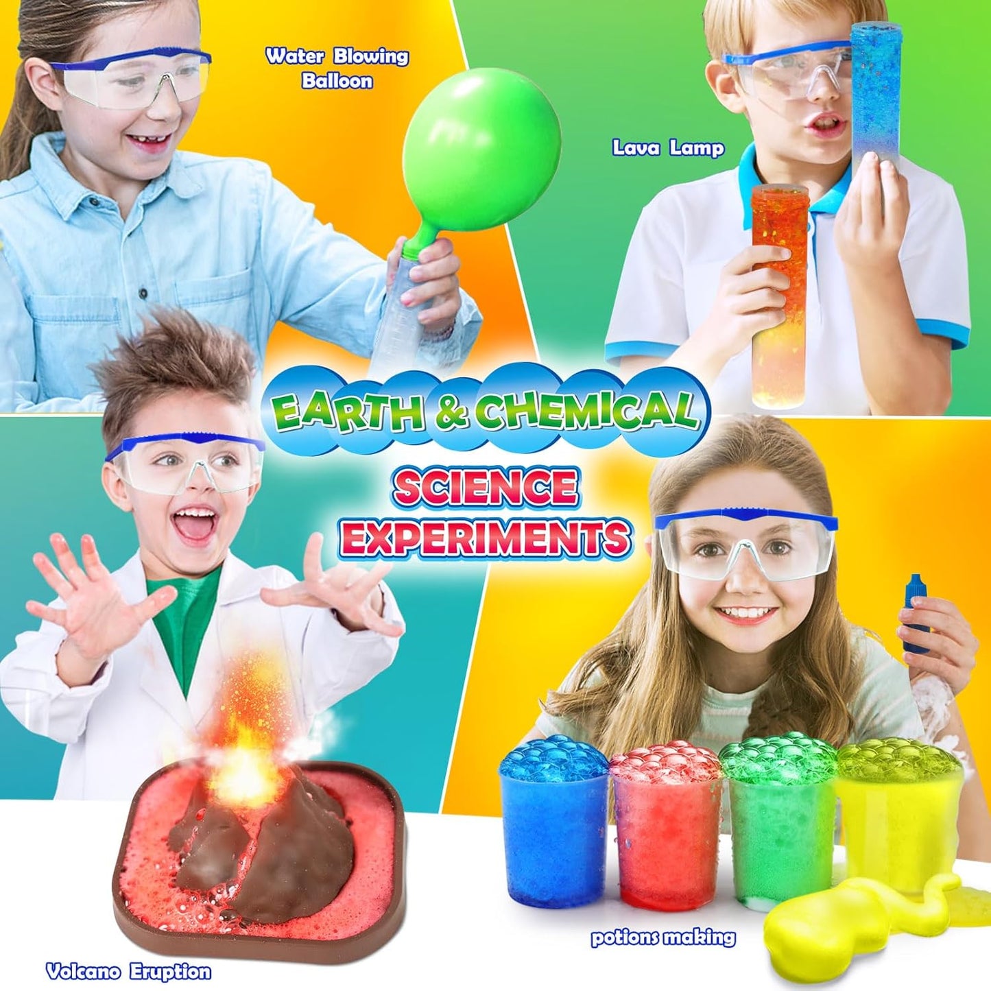UNGLINGA 60+ Science Experiments Kits for Kids, Boys Girls Toys Gifts, Science Lab S.T.E.M Activities Educational Project with Chemistry Set, Erupting Volcano, Color