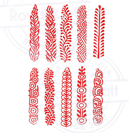 AnNafi® Mehendi Print Blocks| Border Pattern Wooden Stamps (Set of 10)| Fabric Wooden Stamps Border Pattern Printing Blocks| Designer Craft for Mehandi Textile Pottery Saree Border Canvas Painting |