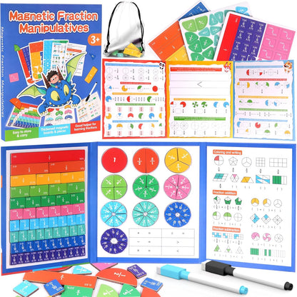 Magnetic Fraction Educational Puzzle, 102 Pcs Magnetic Fraction Puzzle for Kids, Magnetic Fraction Tiles & Fraction Circles, Fractions Manipulatives Learning Games for Elementary School