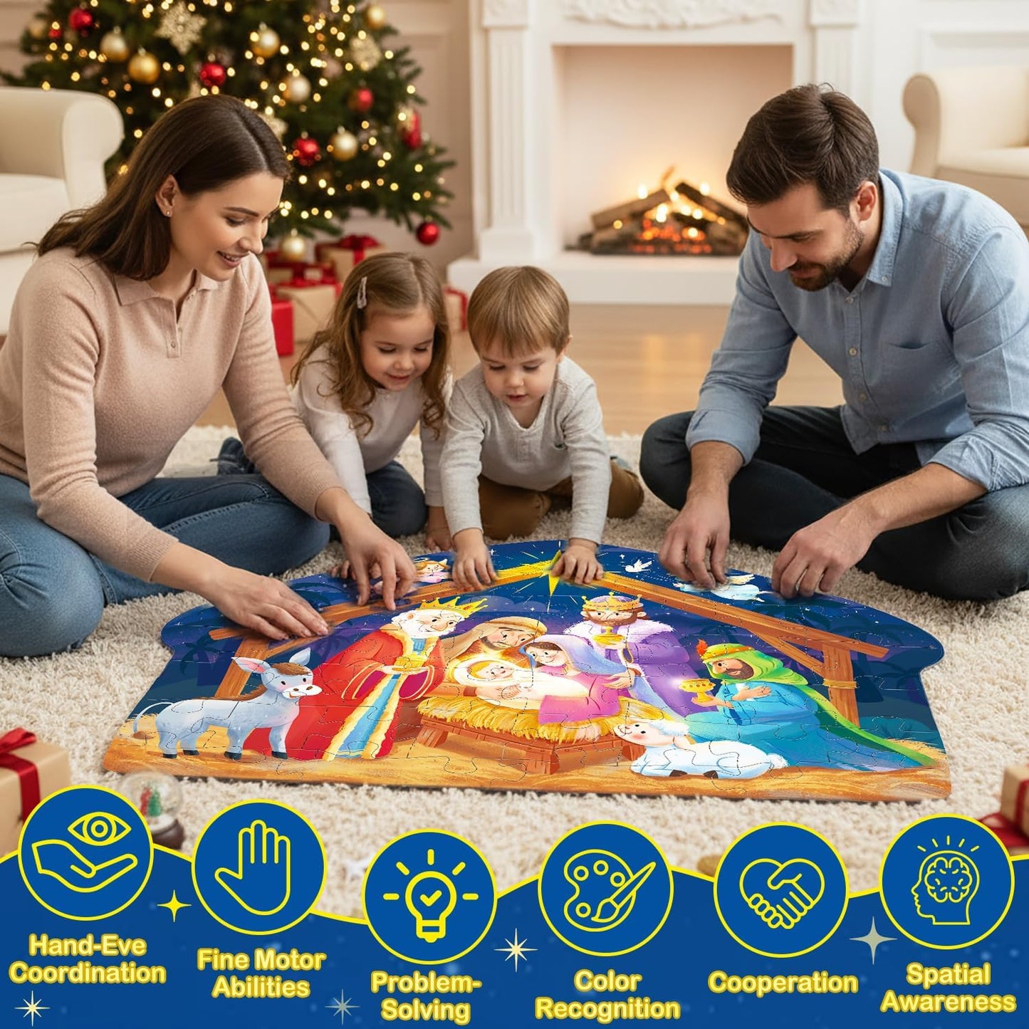 70pcs Easter Floor Puzzles for Kids Age 3-8, Easter Basket Stuffer Gifts for Kids Boy Girls Jumbo Bunny Puzzles Egg Hunt Party Favors